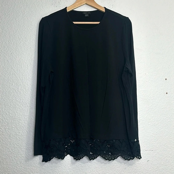 J. Jill Wearever Collection Black Long Sleeve Lace Hem Womens Size Large - Picture 1 of 8